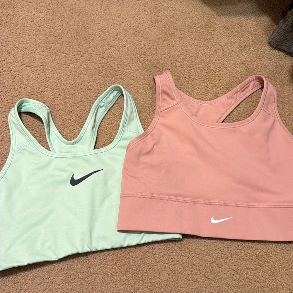 Nike Blush Pink & Green Racerback Sports Bras